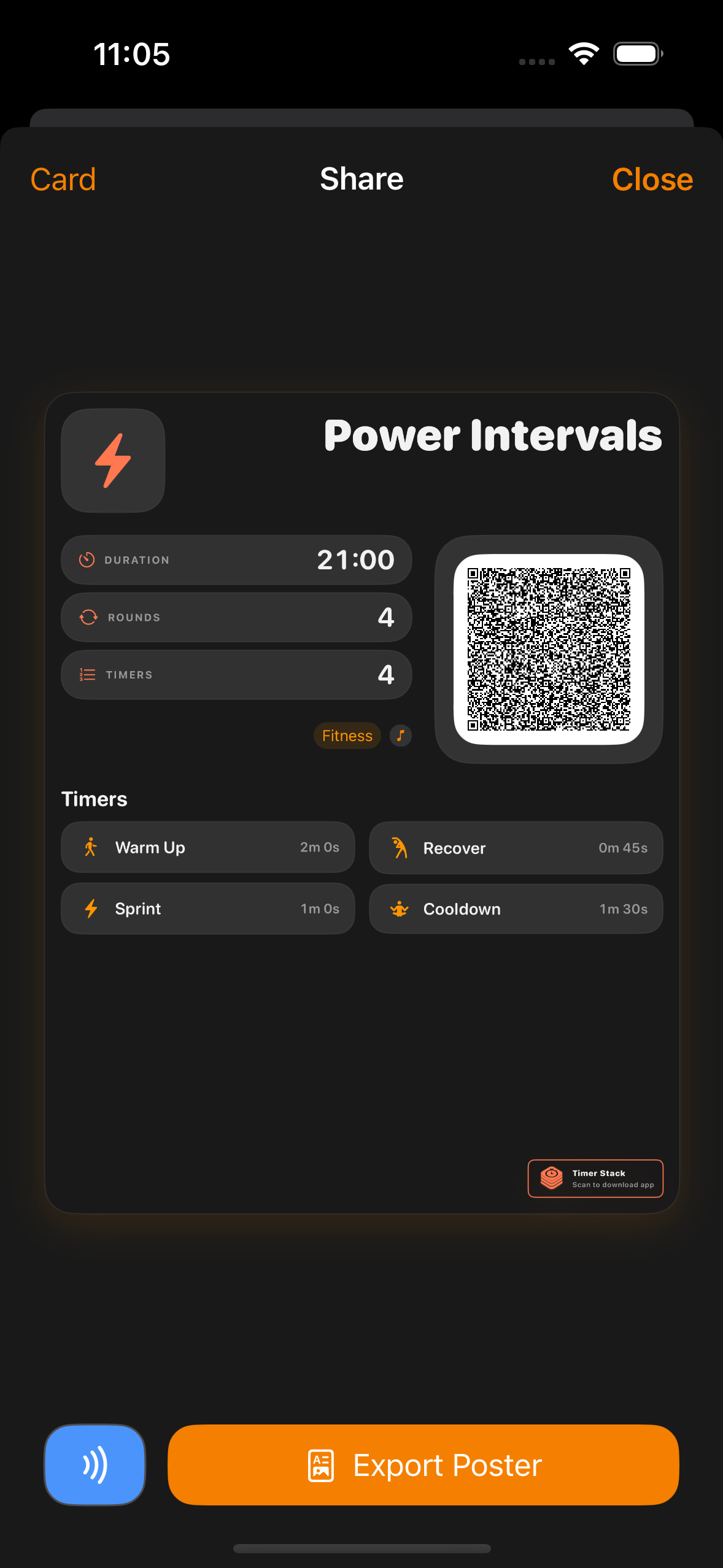 Timer Stack export poster on iPhone